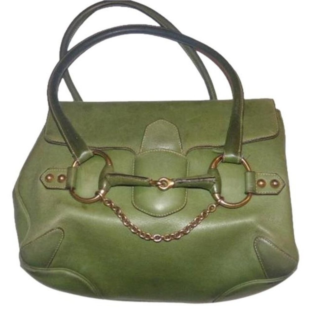 Gucci Horsebit Chain Top Bag Handle Ivy Green Leather Satchel